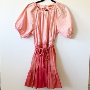 Oliphant Ombre Red/Coral Crew Dress |  Puff Sleeves | M